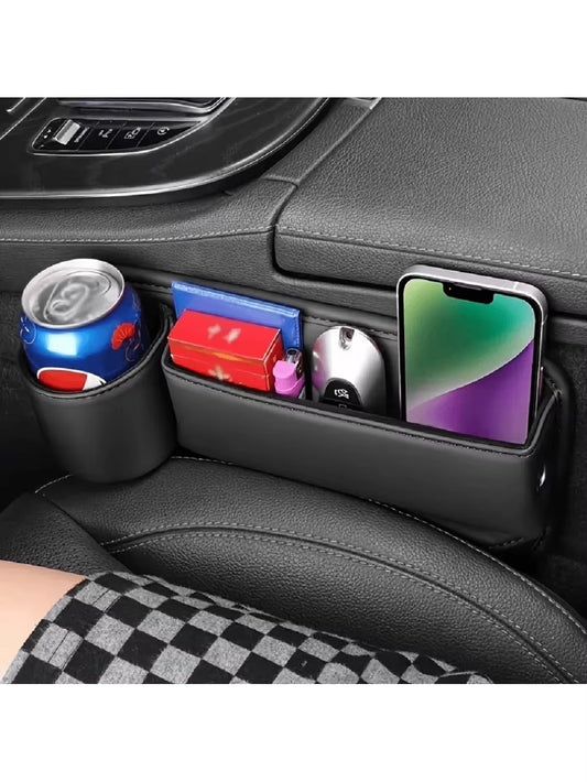 Universal Car Seat Gap Organizer Storage Box Multifunction Leather Crevice Side Storage Pocket Wallet Keys Card with Cup Holder